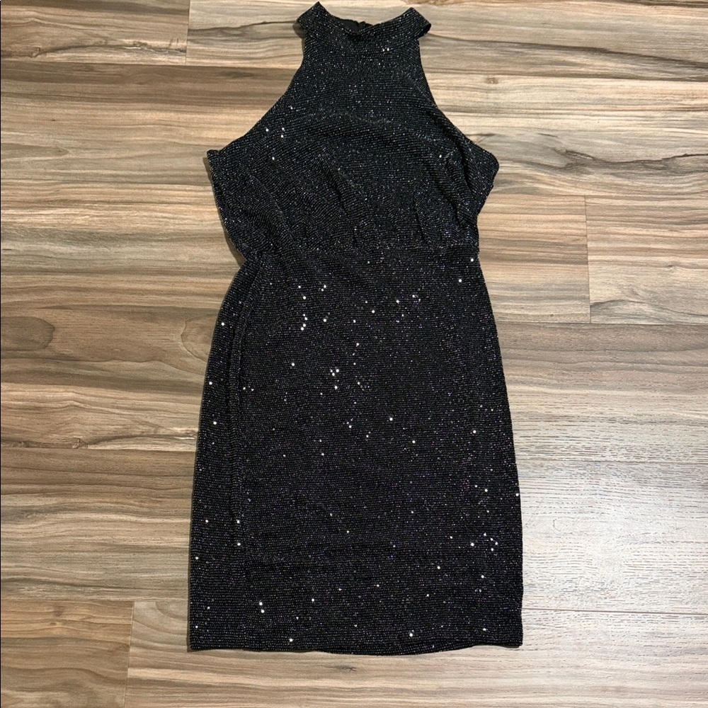 Alexa B Nites Women's 6 Halter Black Sparkle High Neck Mini Dress